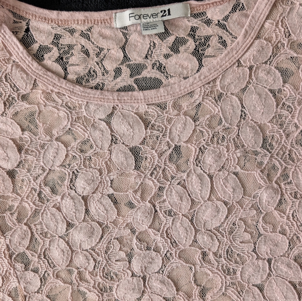Lace Feminine Blush Pink Sheer Crop Top Coquette Fairy Romantic Kawaii Sz Small - Picture 3 of 14